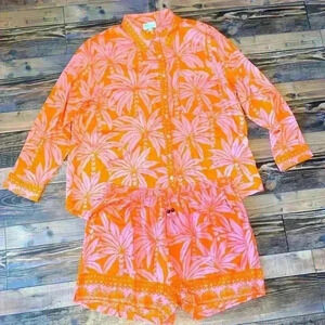 Tropical Orange and Pink Women's Shorts Set